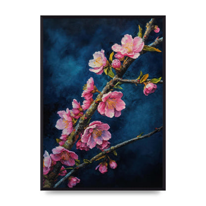 Bold Cherry Blossoms on Indigo Branch