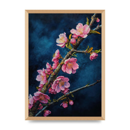 Bold Cherry Blossoms on Indigo Branch