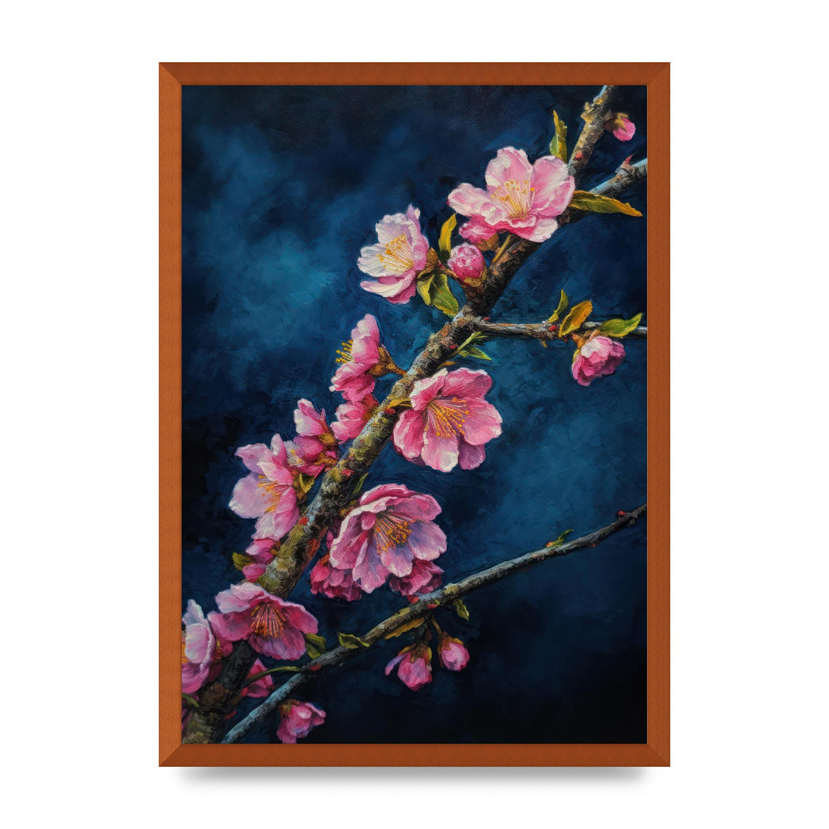 Bold Cherry Blossoms on Indigo Branch