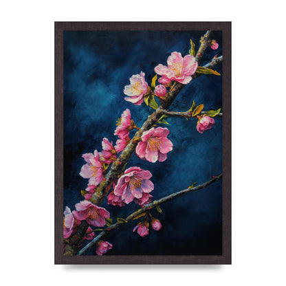 Bold Cherry Blossoms on Indigo Branch