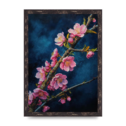 Bold Cherry Blossoms on Indigo Branch