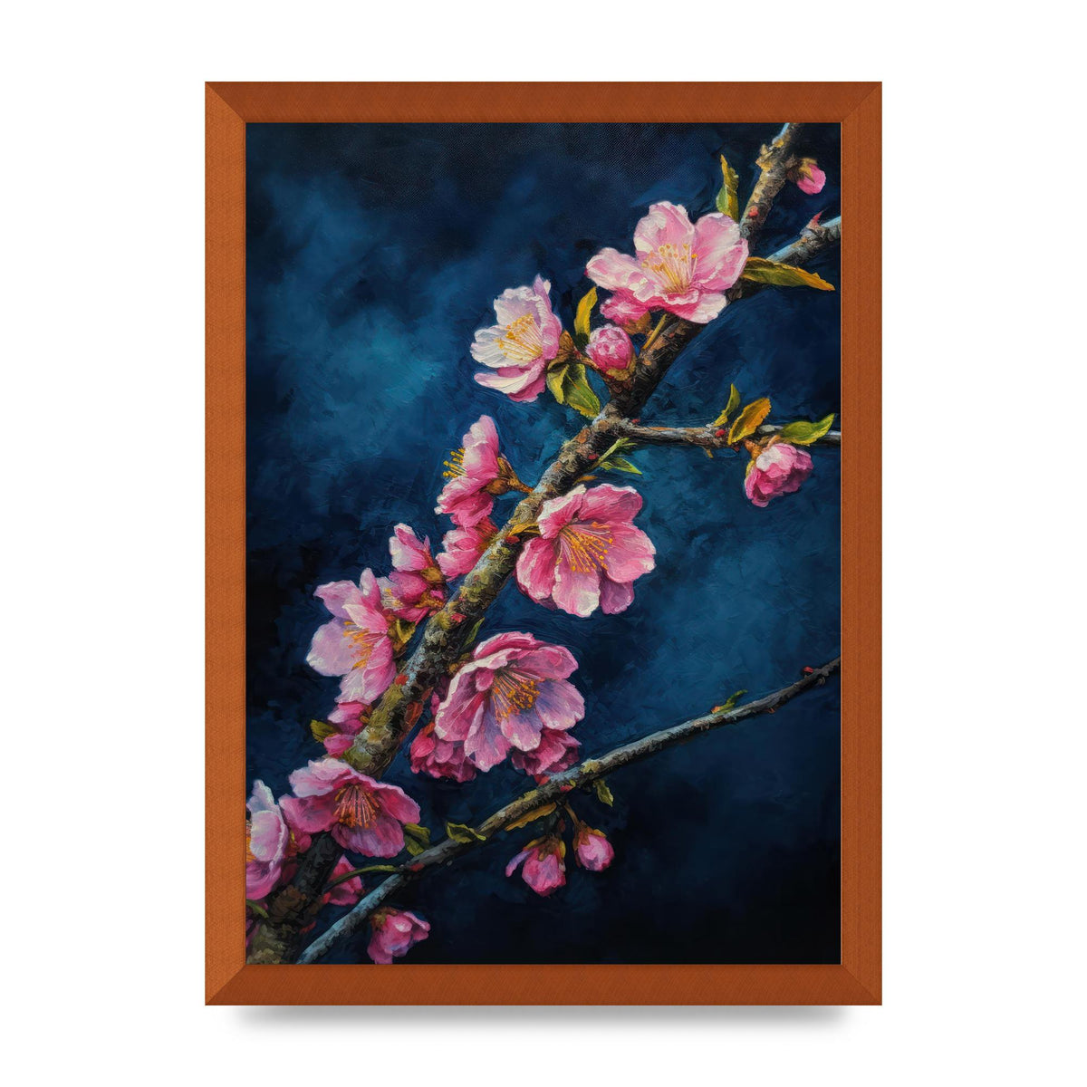 Bold Cherry Blossoms on Indigo Branch