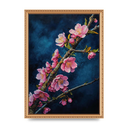 Bold Cherry Blossoms on Indigo Branch