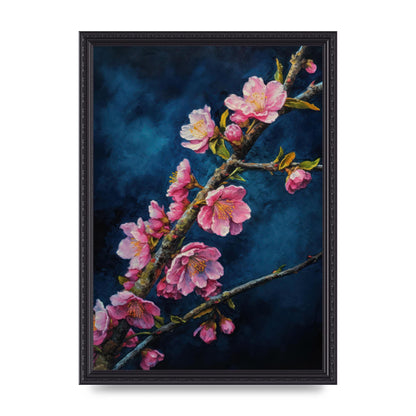 Bold Cherry Blossoms on Indigo Branch