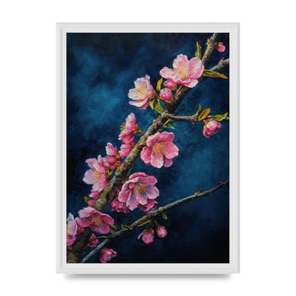 Bold Cherry Blossoms on Indigo Branch