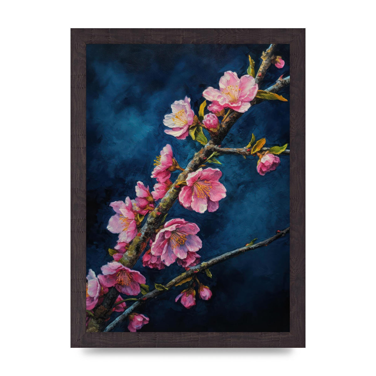 Bold Cherry Blossoms on Indigo Branch