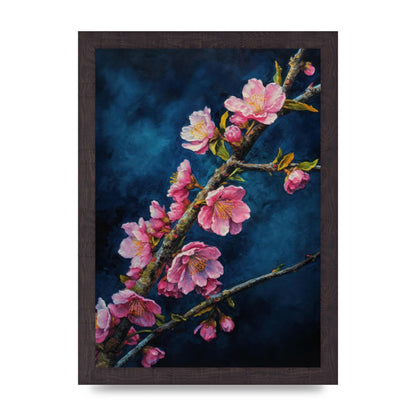 Bold Cherry Blossoms on Indigo Branch
