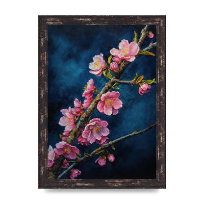 Bold Cherry Blossoms on Indigo Branch