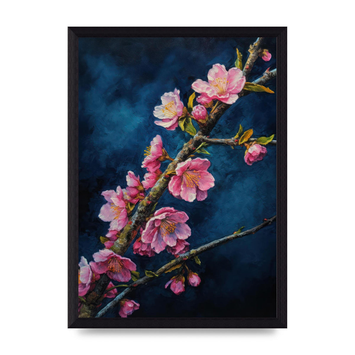Bold Cherry Blossoms on Indigo Branch