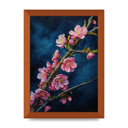 Bold Cherry Blossoms on Indigo Branch