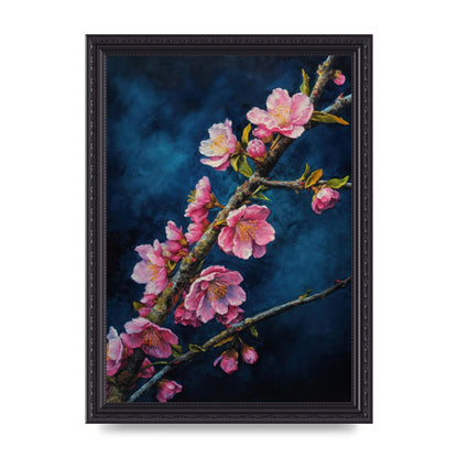 Bold Cherry Blossoms on Indigo Branch