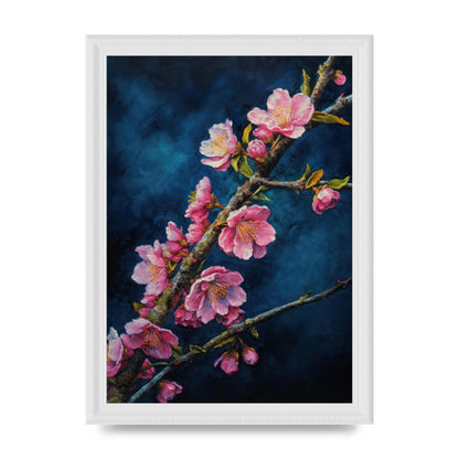 Bold Cherry Blossoms on Indigo Branch