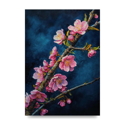 Bold Cherry Blossoms on Indigo Branch