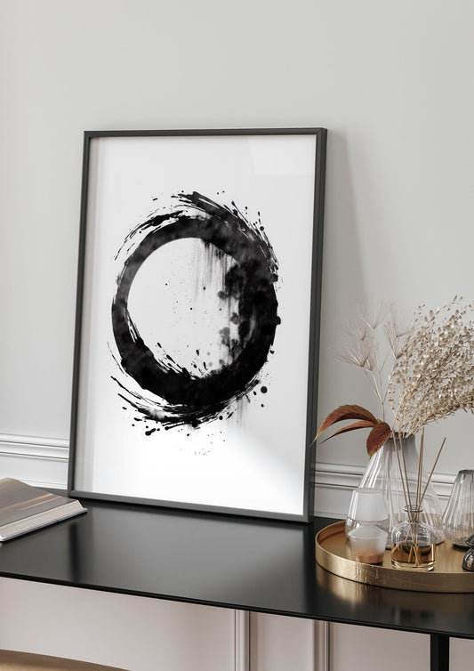 Black Zen Circle Enso on White Backdrop