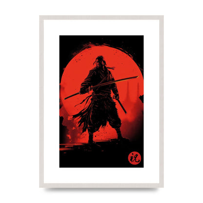 Samurai Silhouette with Fiery Red Backdrop