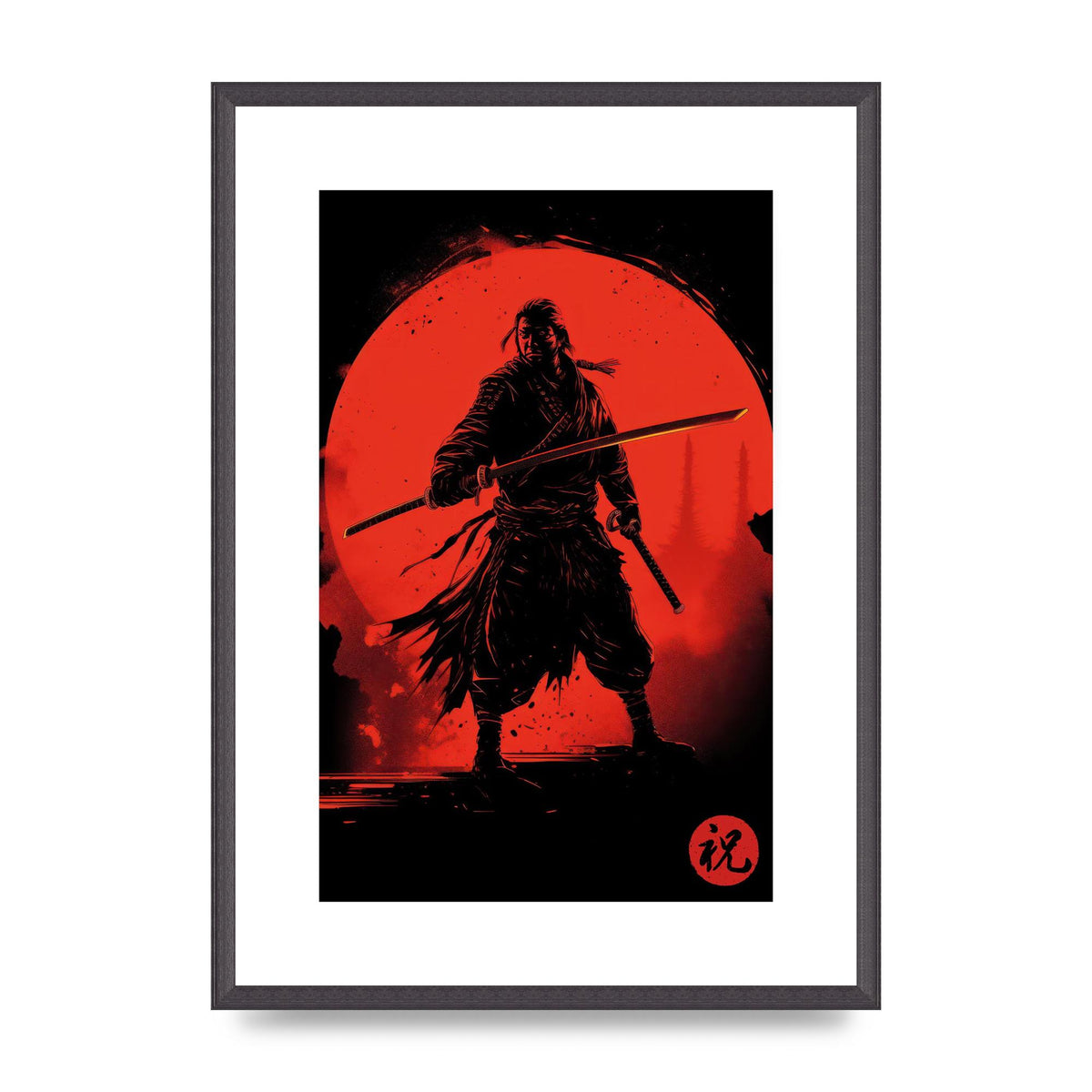 Samurai Silhouette with Fiery Red Backdrop