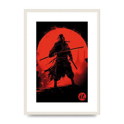 Samurai Silhouette with Fiery Red Backdrop