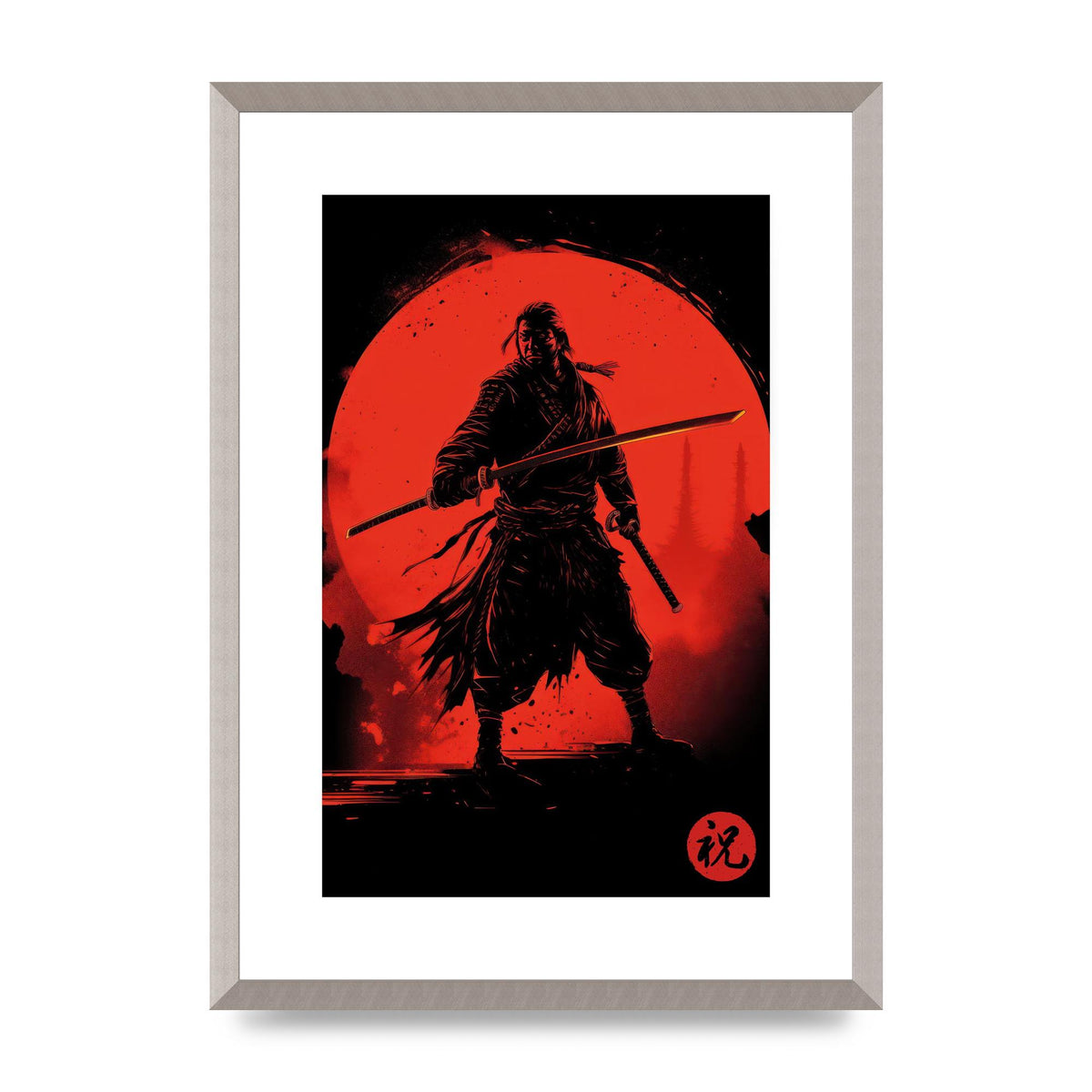 Samurai Silhouette with Fiery Red Backdrop