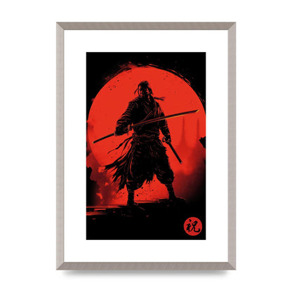 Samurai Silhouette with Fiery Red Backdrop