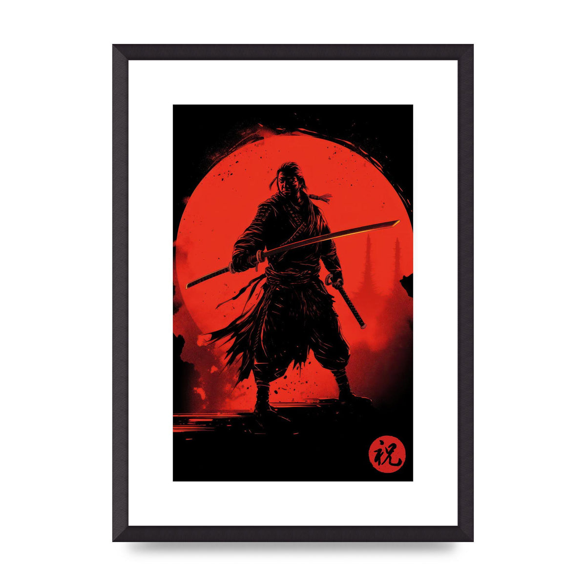 Samurai Silhouette with Fiery Red Backdrop