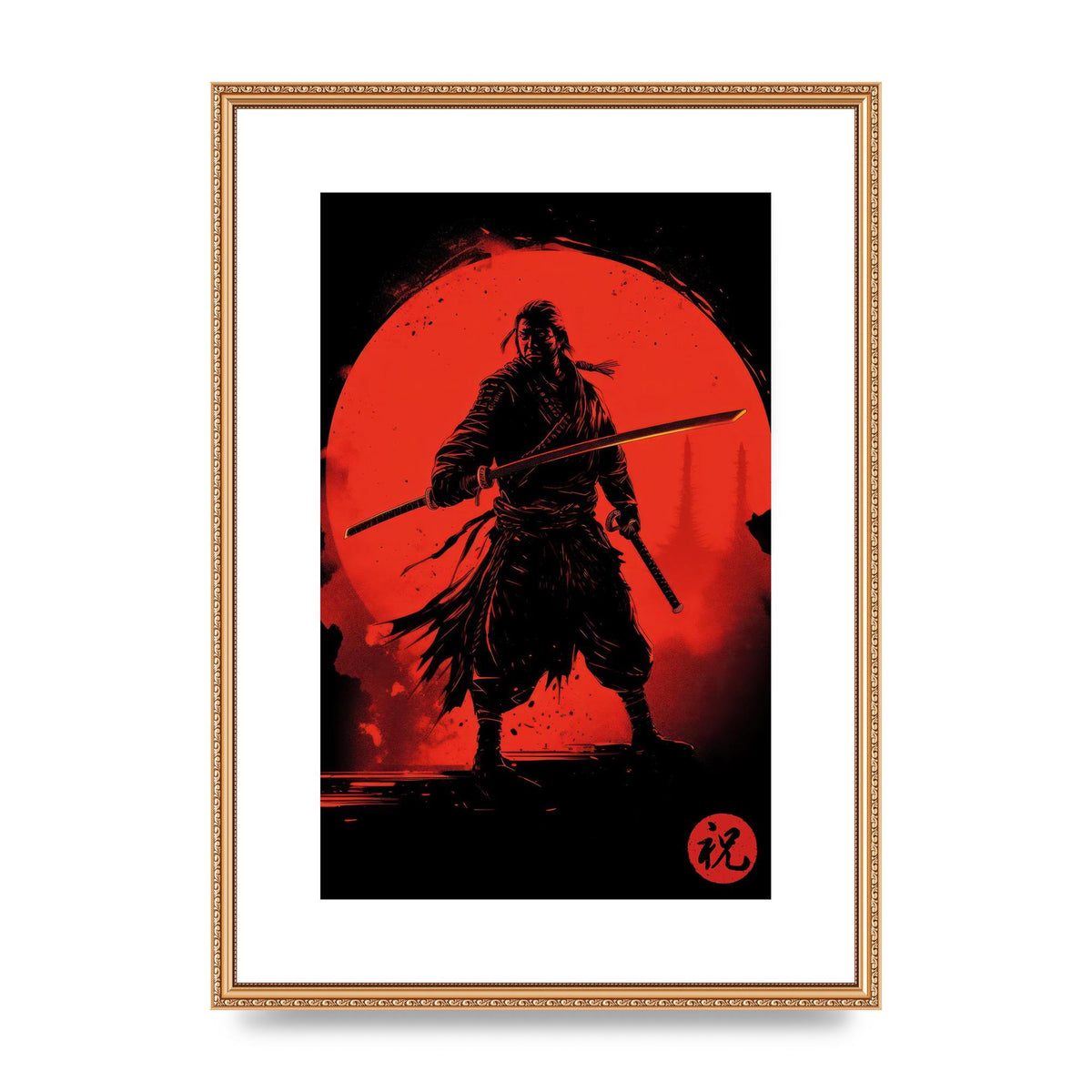 Samurai Silhouette with Fiery Red Backdrop