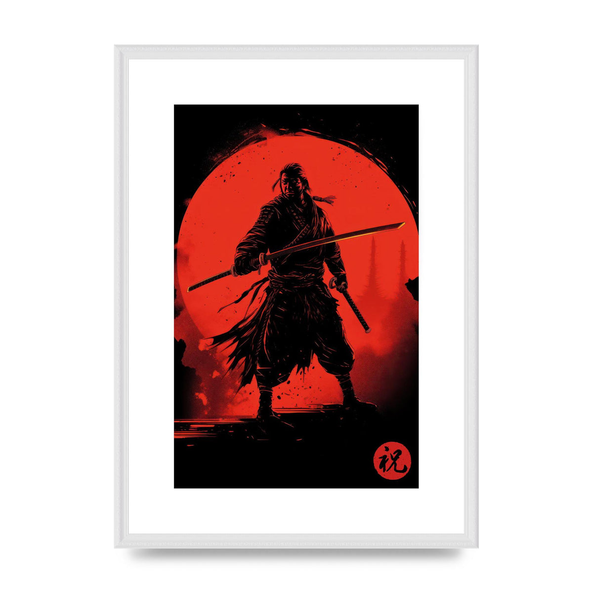 Samurai Silhouette with Fiery Red Backdrop