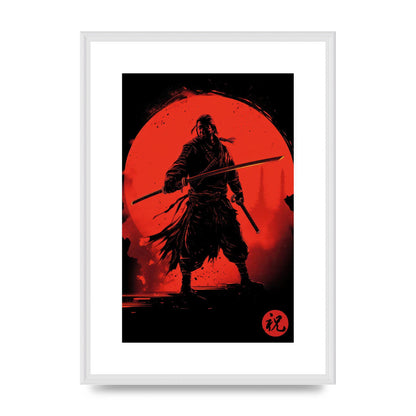Samurai Silhouette with Fiery Red Backdrop