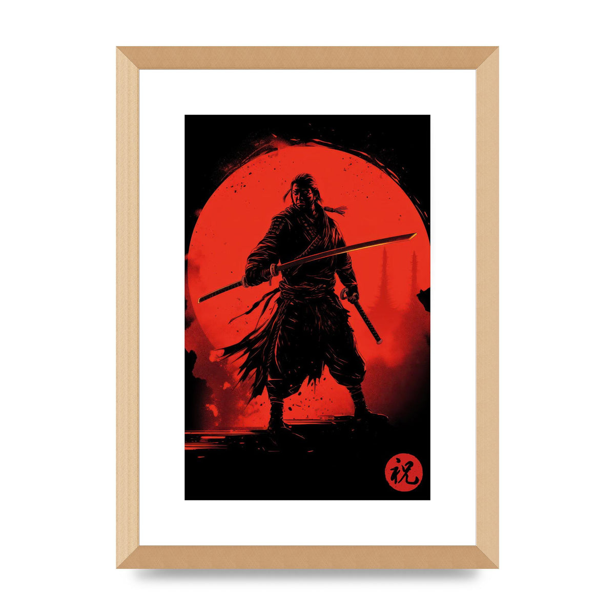 Samurai Silhouette with Fiery Red Backdrop