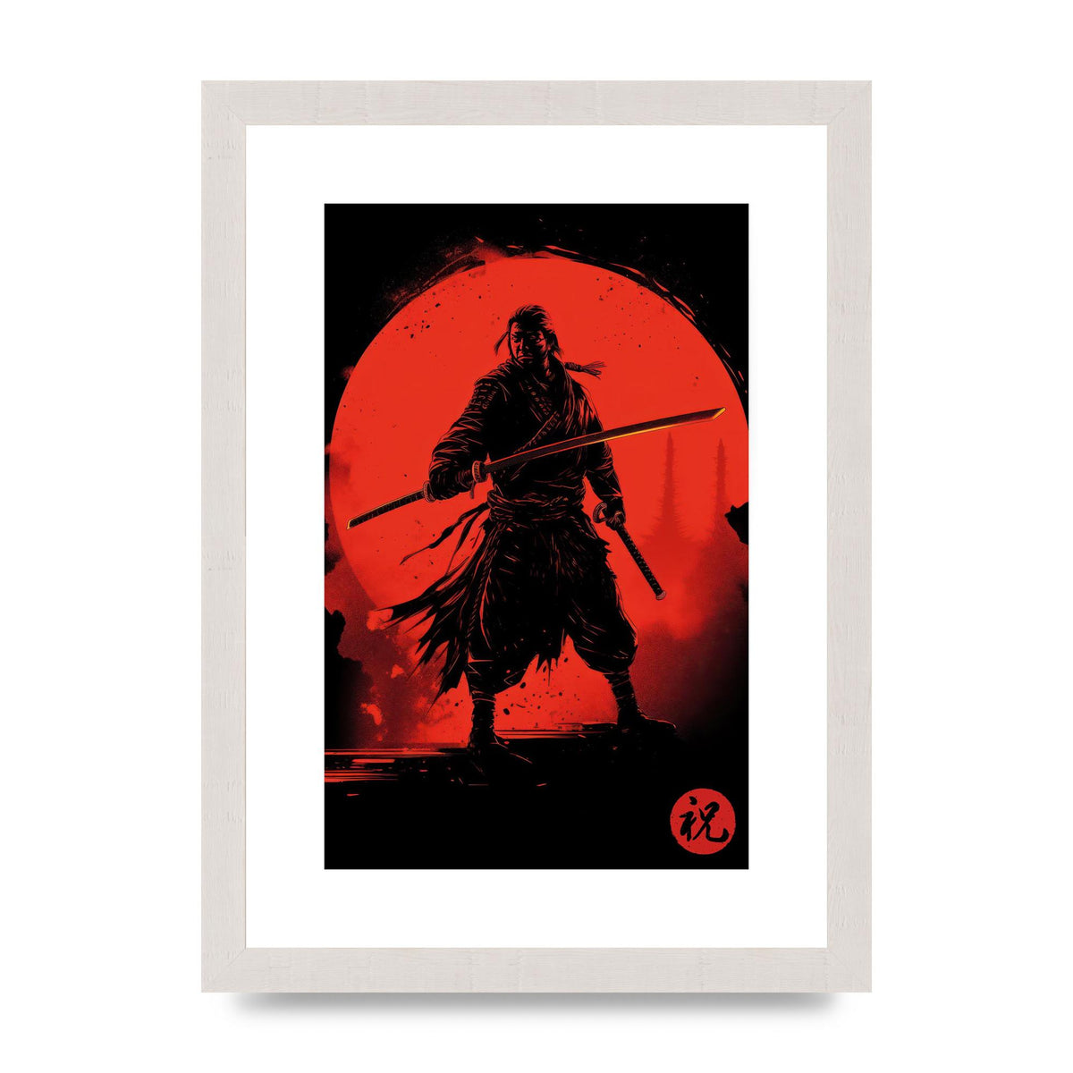 Samurai Silhouette with Fiery Red Backdrop