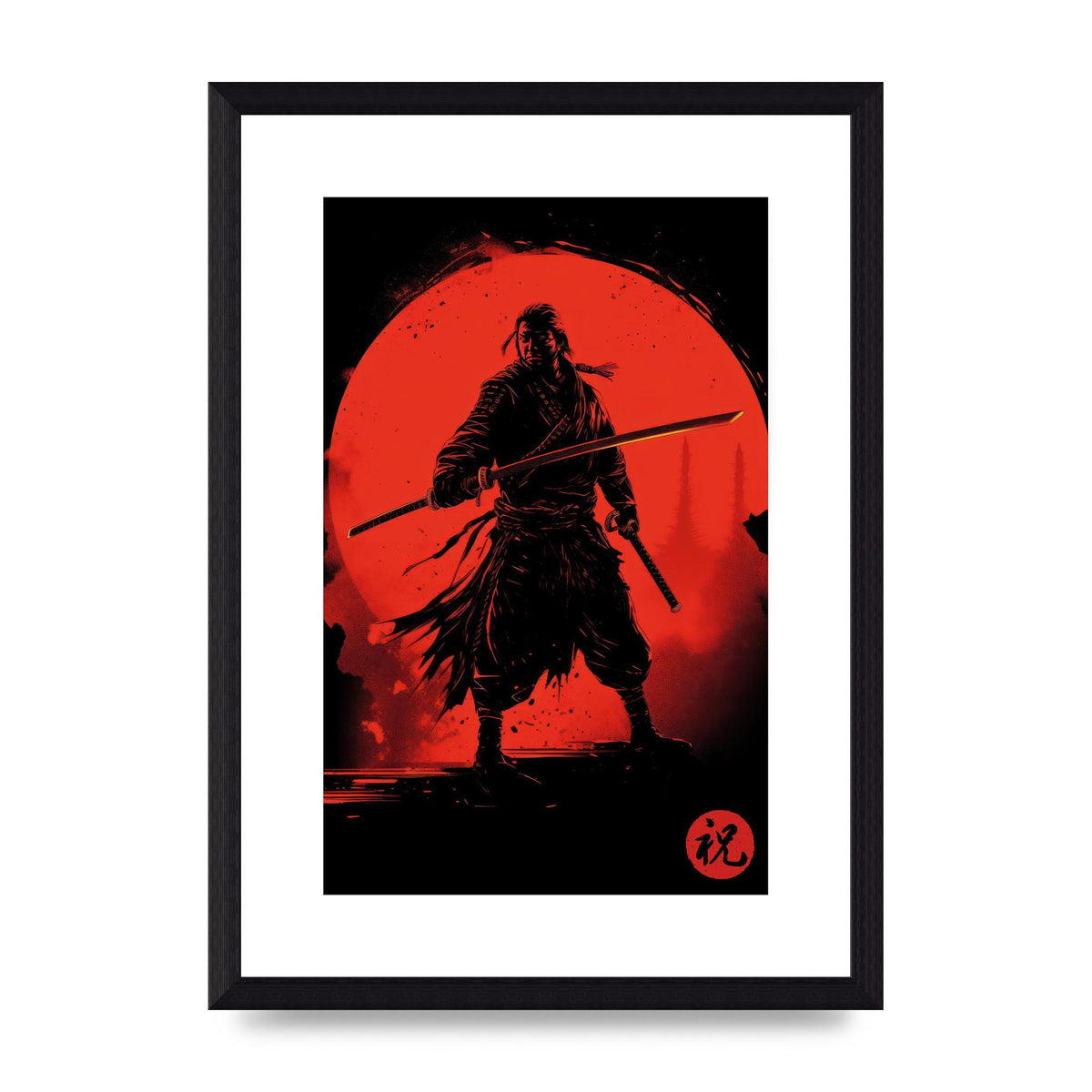 Samurai Silhouette with Fiery Red Backdrop
