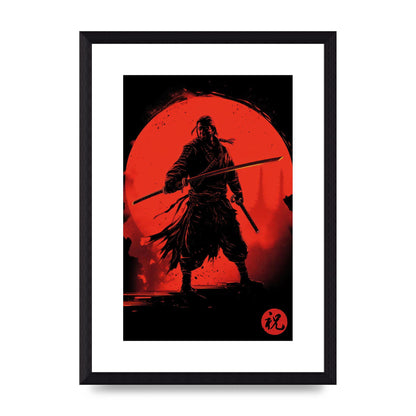 Samurai Silhouette with Fiery Red Backdrop