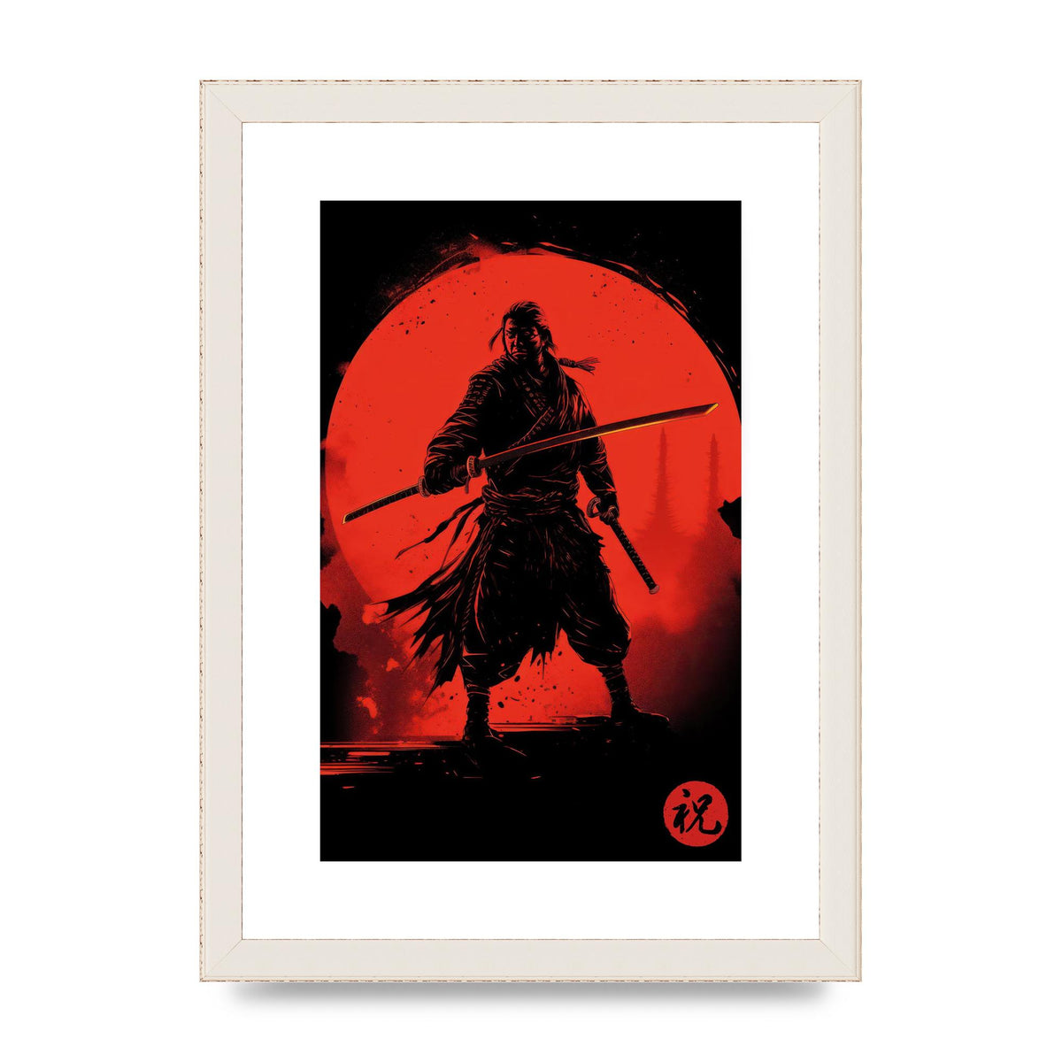 Samurai Silhouette with Fiery Red Backdrop
