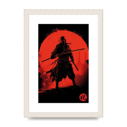 Samurai Silhouette with Fiery Red Backdrop