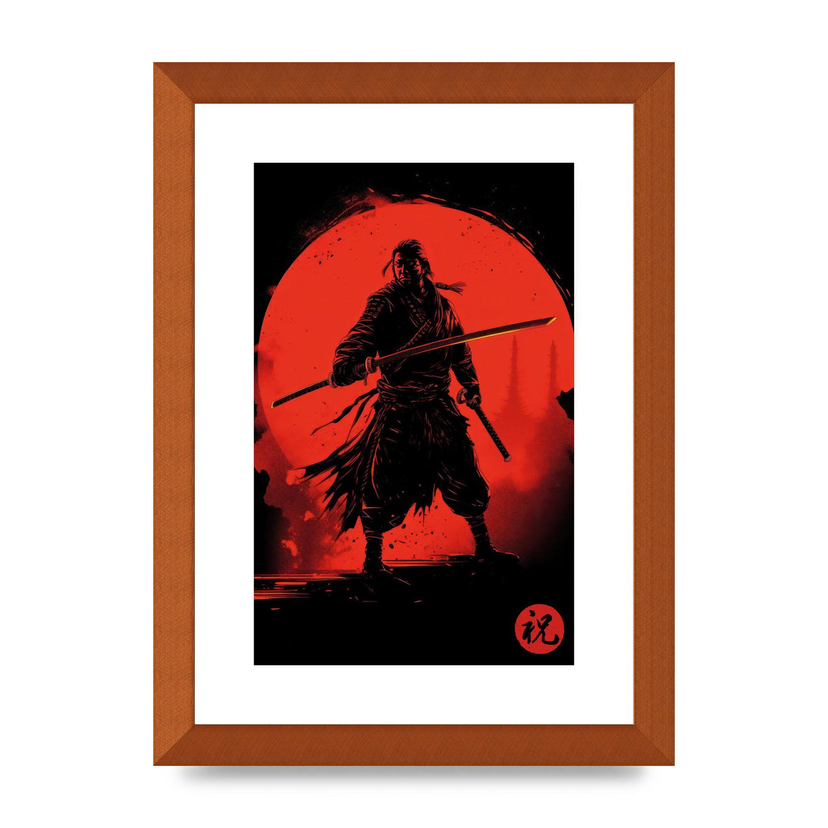 Samurai Silhouette with Fiery Red Backdrop
