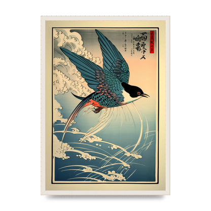 Japanese Lithograph Swallow Against Sky