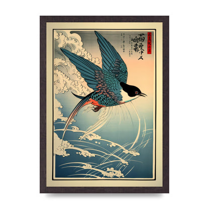 Japanese Lithograph Swallow Against Sky