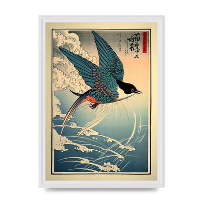 Japanese Lithograph Swallow Against Sky