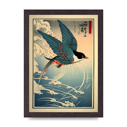 Japanese Lithograph Swallow Against Sky