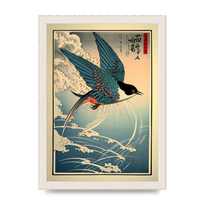 Japanese Lithograph Swallow Against Sky