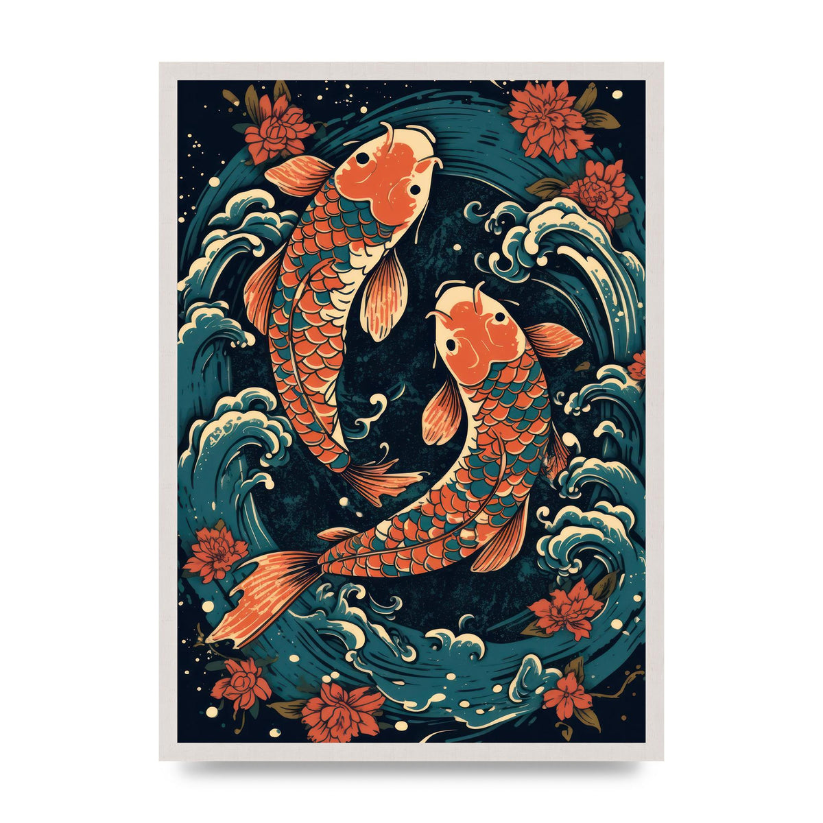 Vibrant Blue Pond with Swirling Koi
