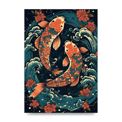 Vibrant Blue Pond with Swirling Koi