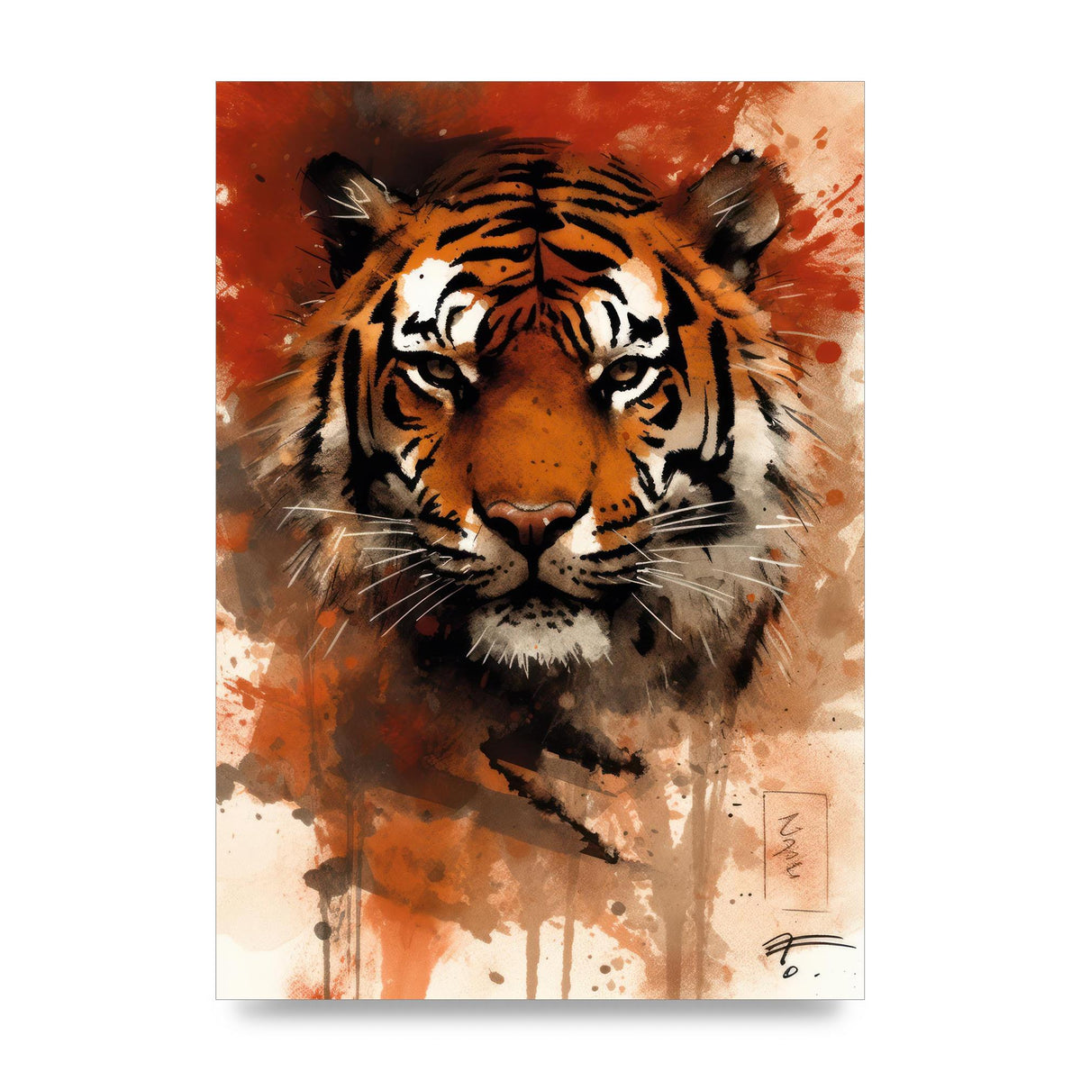 Sumi-e Ink Tiger Essence on Orange Backdrop