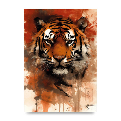 Sumi-e Ink Tiger Essence on Orange Backdrop