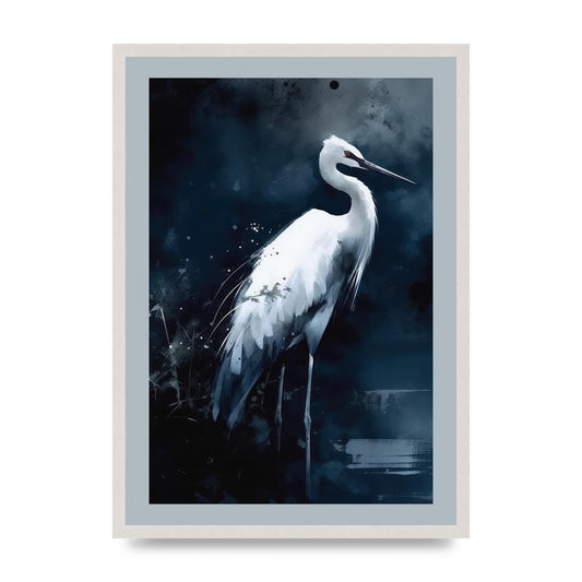 Minimalistic Sumi-e White Crane in Indigo