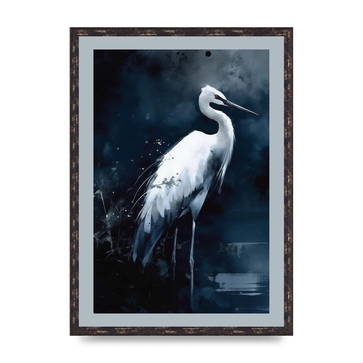 Minimalistic Sumi-e White Crane in Indigo