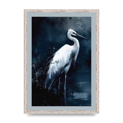 Minimalistic Sumi-e White Crane in Indigo
