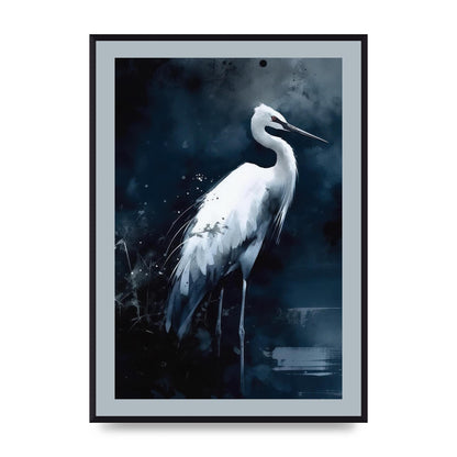 Minimalistic Sumi-e White Crane in Indigo