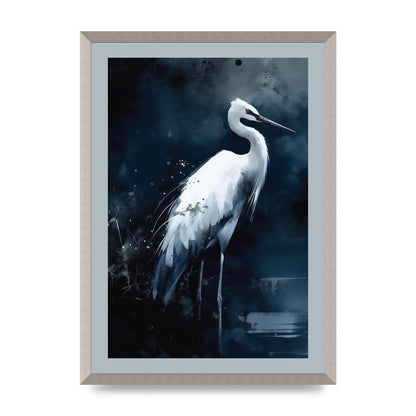 Minimalistic Sumi-e White Crane in Indigo