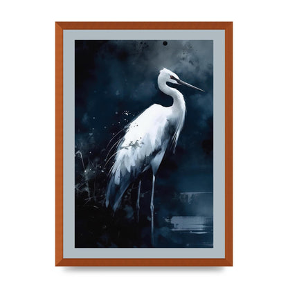 Minimalistic Sumi-e White Crane in Indigo