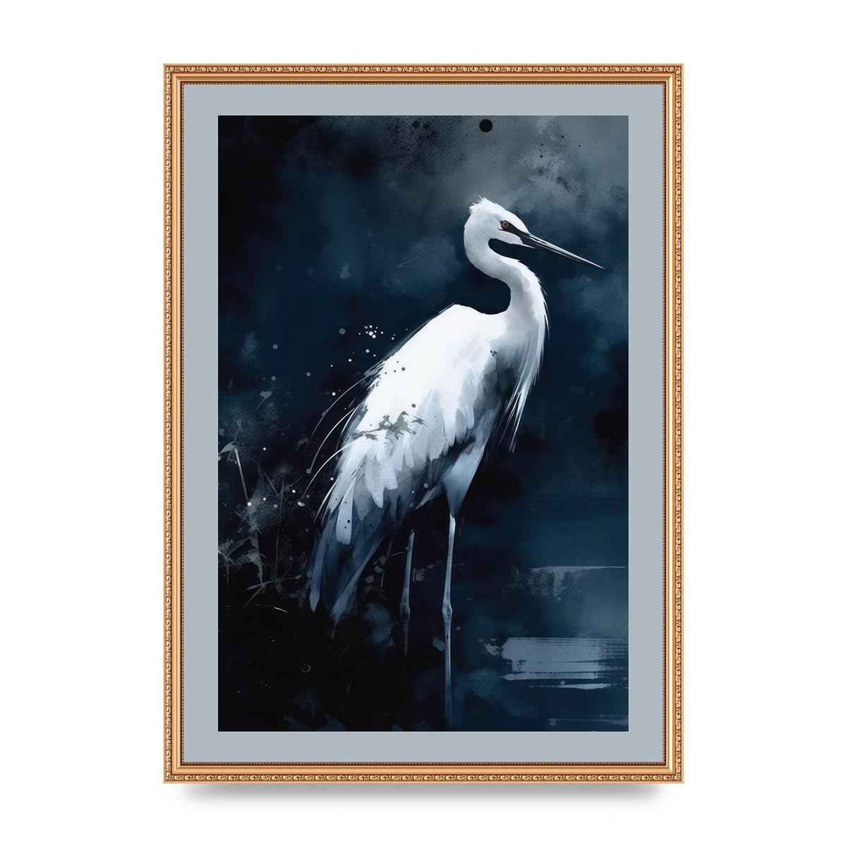 Minimalistic Sumi-e White Crane in Indigo